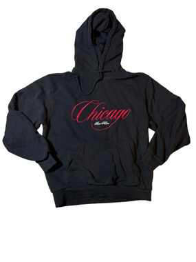 Marc Nolan Chicago Script Hoodie Black Red Embroidered Pullover Sweatshirt